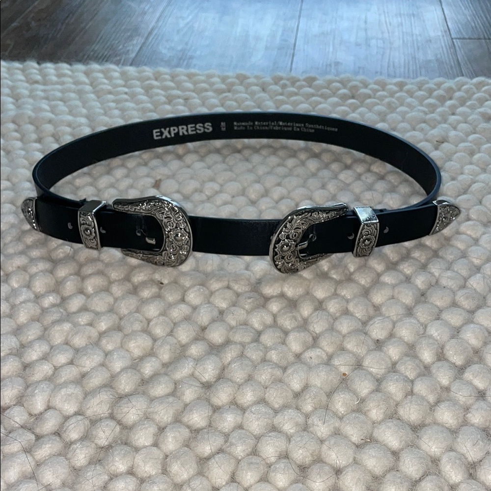 Express Black Double Buckle Belt